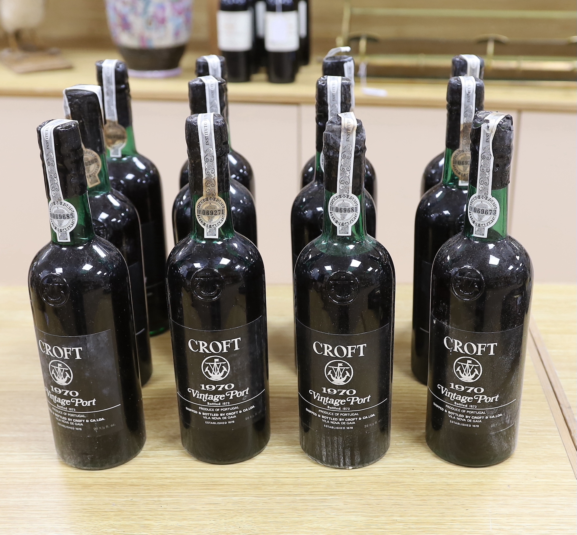 Twelve bottles of Croft 1970 Vintage Port